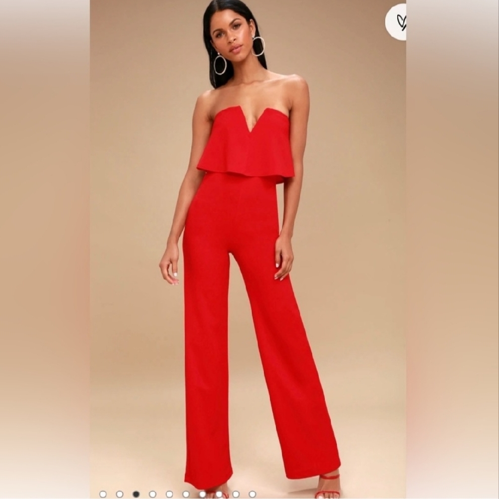 Lulus Red Strapless Jumpsuit